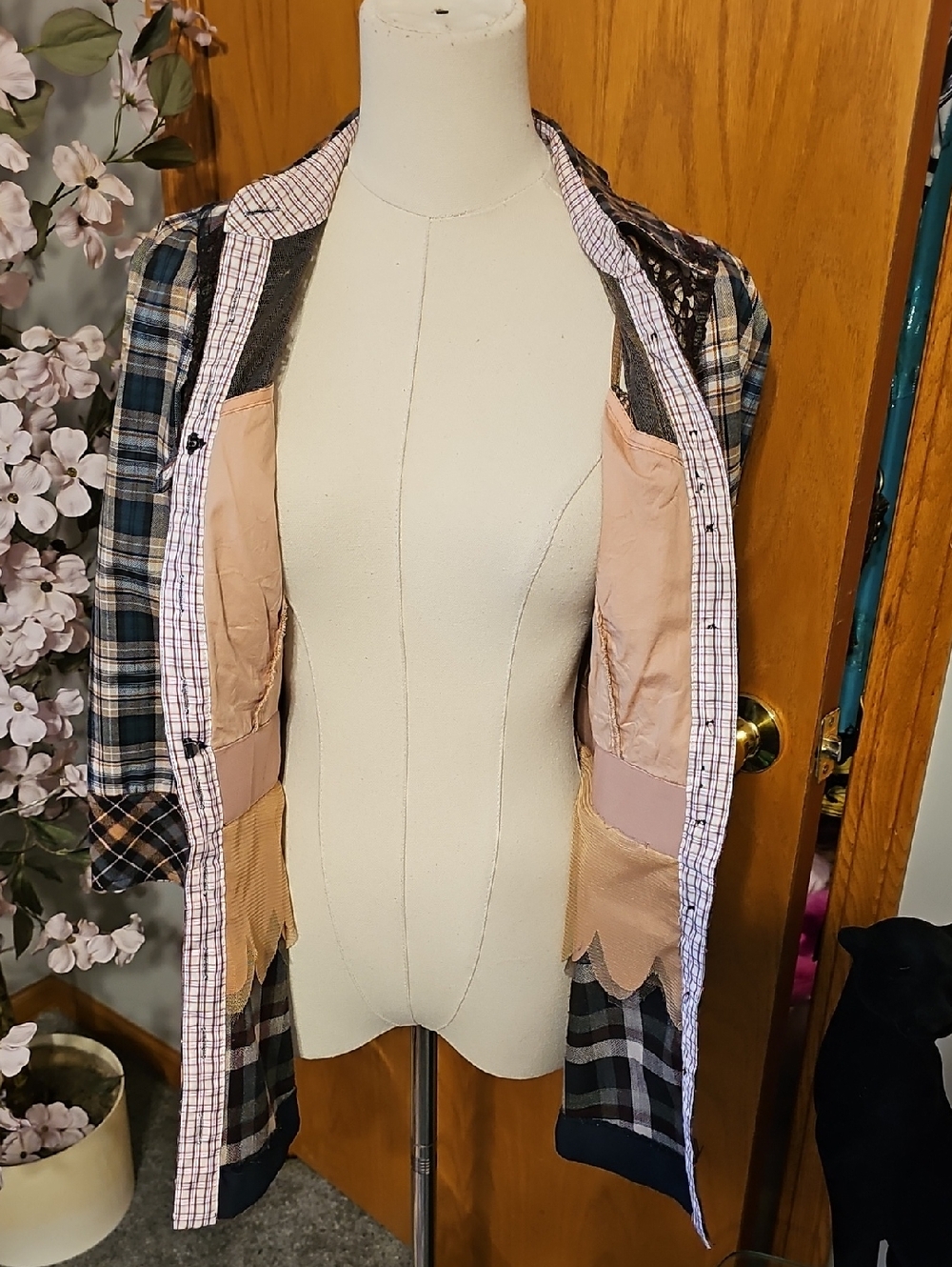 Byron Lars Plaid Sheer Panel Peplum Top - Picture 8 of 9